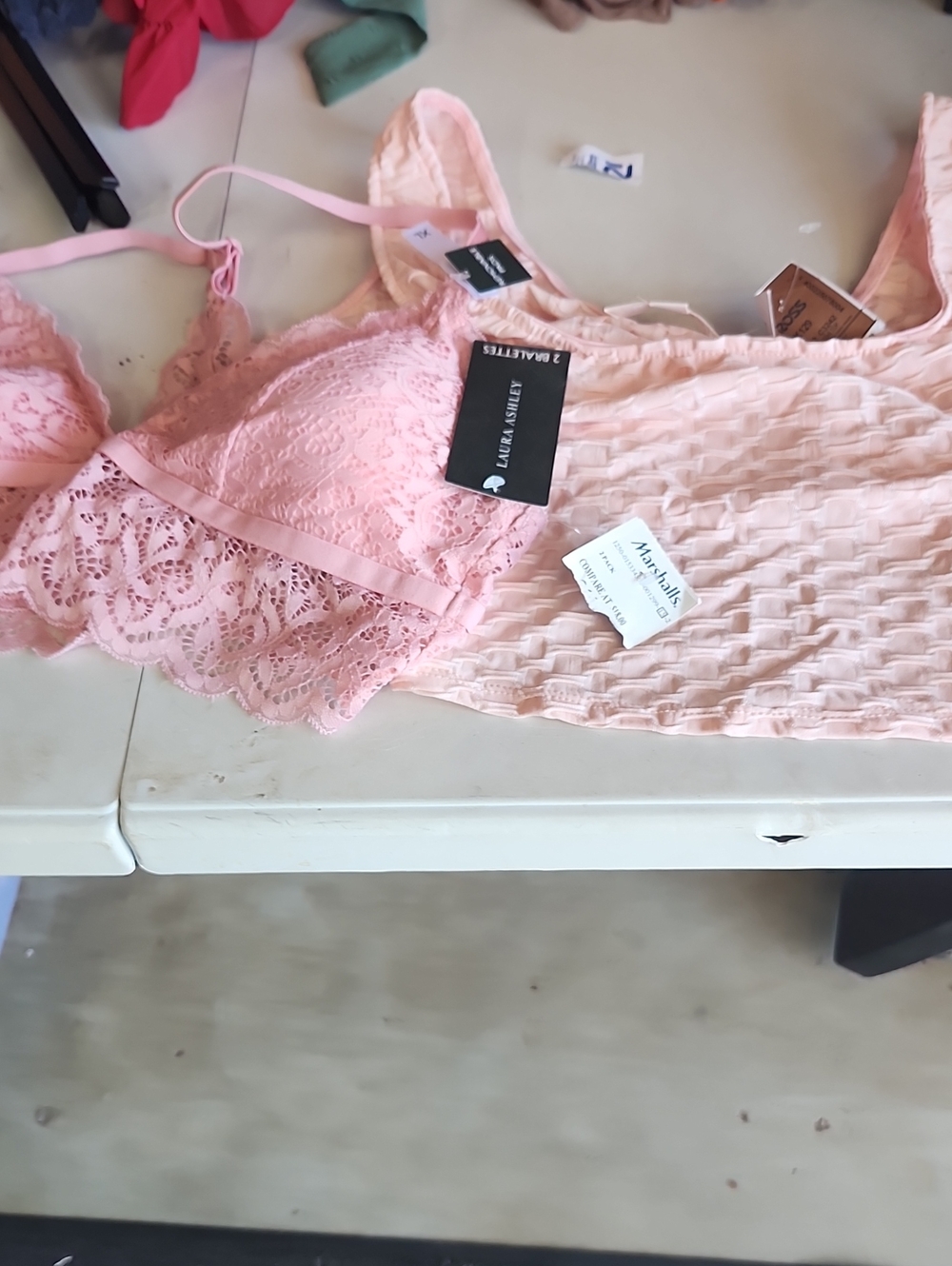 Laura Ashley Pale Pink Lace Bralette and Textured Cropped Camisole Set